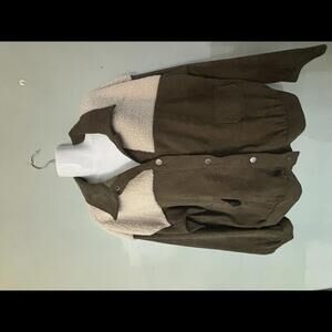 Women’s Green and White Colorblock Cordorouy Fleece Jacket size XL